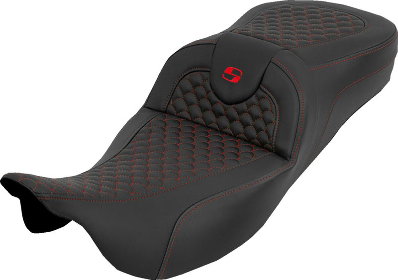 Saddlemen Extended Reach RoadSofa™ Seat for 2008-2025 Harley-Davidson Black Red 2-Up Seat Saddlehyde™ #808-07B-20904