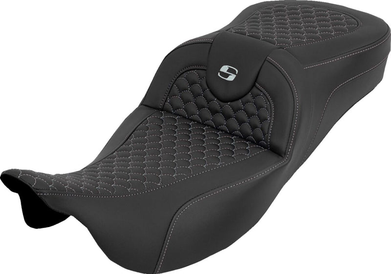 Saddlemen Extended Reach RoadSofa™ Seat for 2008-2025 Harley-Davidson Black Silver 2-Up Seat Saddlehyde™