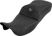 Saddlemen Extended Reach RoadSofa™ Seat for 2008-2025 Harley-Davidson Black Silver 2-Up Seat Saddlehyde™ #808-07B-20905