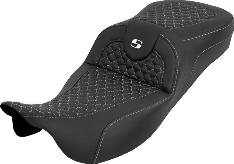 Saddlemen Extended Reach RoadSofa™ Seat for 2008-2025 Harley-Davidson Black White 2-Up Seat Saddlehyde™