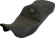 Saddlemen Extended Reach RoadSofa™ Seat for 2008-2025 Harley-Davidson Black Gold 2-Up Seat Saddlehyde™
