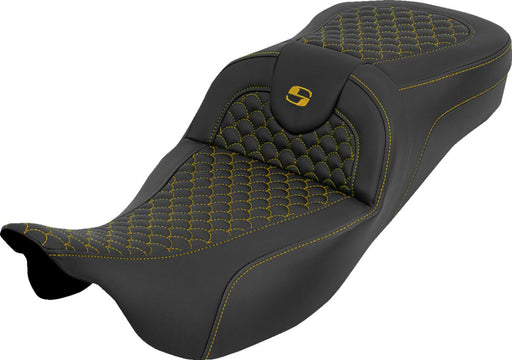 Saddlemen Extended Reach RoadSofa™ Seat for 2008-2025 Harley-Davidson Black Gold 2-Up Seat Saddlehyde™