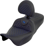 Saddlemen Dragon Scale Stitch RoadSofa™ Seat for 2008-2025 Harley-Davidson Black Blue 2-Up Seat Saddlehyde™