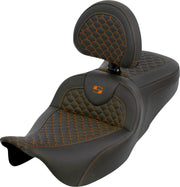 Saddlemen Dragon Scale Stitch RoadSofa™ Seat for 2008-2025 Harley-Davidson Black Orange 2-Up Seat Saddlehyde™