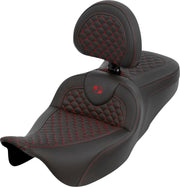 Saddlemen Dragon Scale Stitch RoadSofa™ Seat for 2008-2025 Harley-Davidson Black Red 2-Up Seat Saddlehyde™