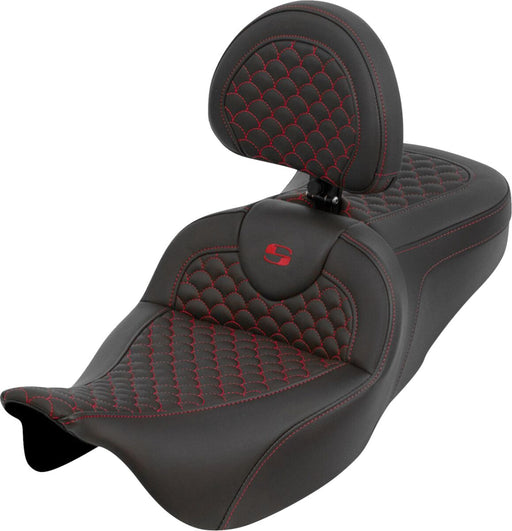 Saddlemen Dragon Scale Stitch RoadSofa™ Seat for 2008-2025 Harley-Davidson Black Red 2-Up Seat Saddlehyde™