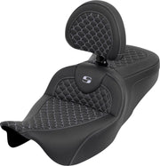 Saddlemen Dragon Scale Stitch RoadSofa™ Seat for 2008-2025 Harley-Davidson Black Silver 2-Up Seat Saddlehyde™