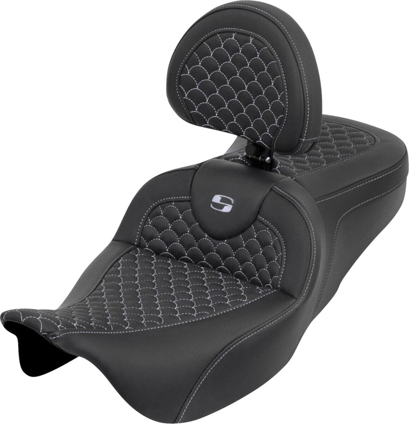 Saddlemen Dragon Scale Stitch RoadSofa™ Seat for 2008-2025 Harley-Davidson Black Silver 2-Up Seat Saddlehyde™