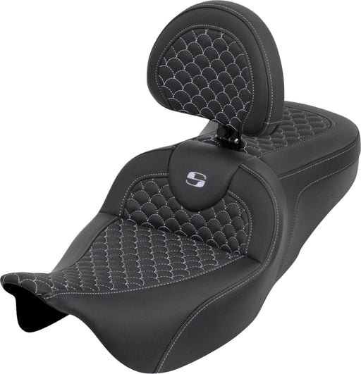 Saddlemen Dragon Scale Stitch RoadSofa™ Seat for 2008-2025 Harley-Davidson Black Silver 2-Up Seat Saddlehyde™