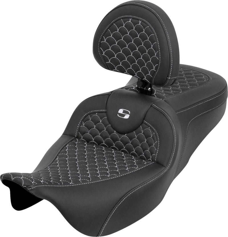 Saddlemen Dragon Scale Stitch RoadSofa™ Seat for 2008-2025 Harley-Davidson Black White 2-Up Seat Saddlehyde™ #808-07B-208B6