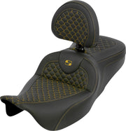 Saddlemen Dragon Scale Stitch RoadSofa™ Seat for 2008-2025 Harley-Davidson Black Gold 2-Up Seat Saddlehyde™