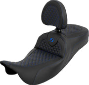 Saddlemen Dragon Scale Stitch RoadSofa™ Seat for 2008-2025 Harley-Davidson Black Blue 2-Up Seat Saddlehyde™