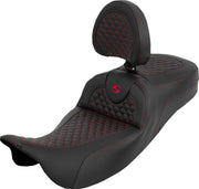 Saddlemen Dragon Scale Stitch RoadSofa™ Seat for 2008-2025 Harley-Davidson Black Red 2-Up Seat Saddlehyde™
