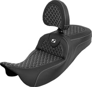 Saddlemen Dragon Scale Stitch RoadSofa™ Seat for 2008-2025 Harley-Davidson Black White 2-Up Seat Saddlehyde™