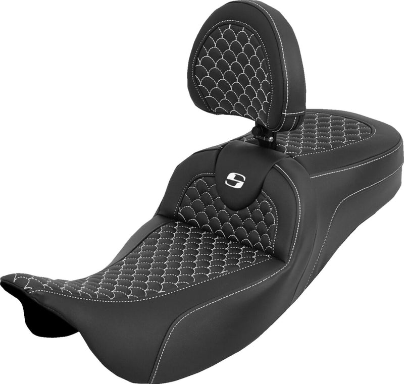 Saddlemen Dragon Scale Stitch RoadSofa™ Seat for 2008-2025 Harley-Davidson Black White 2-Up Seat Saddlehyde™
