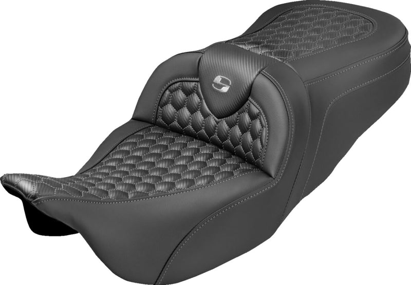 Saddlemen Extended Reach RoadSofa™ Seat for 2008-2025 Harley-Davidson Black Grey 2-Up Seat Saddlehyde™ #808-07B-19002