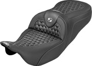 Saddlemen Extended Reach RoadSofa™ Seat for 2008-2025 Harley-Davidson Black White 2-Up Seat Saddlehyde™