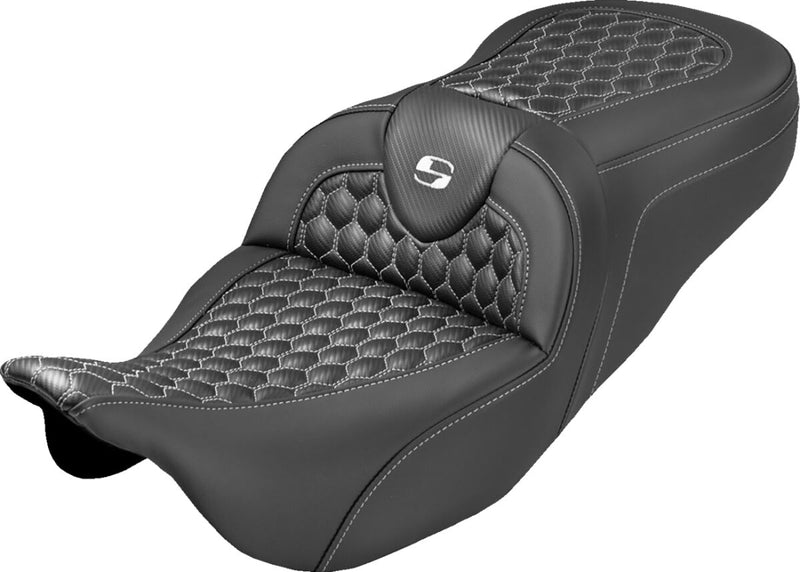 Saddlemen Extended Reach RoadSofa™ Seat for 2008-2025 Harley-Davidson Black White 2-Up Seat Saddlehyde™
