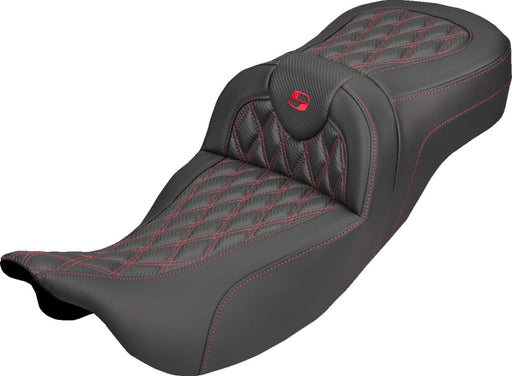Saddlemen Roadsofa™ Carbon Fibre Seat for 2008-2025 Harley-Davidson Black Red 2-Up Seat Saddlehyde™