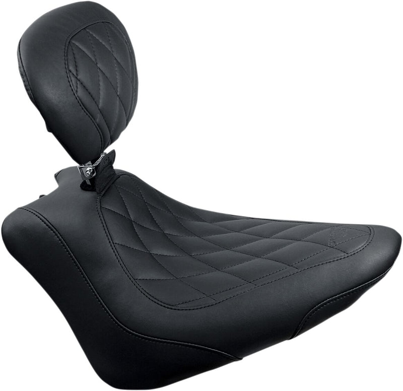 Mustang Seats Black Wide Tripper Diamond Solo Seat w/Driver Backrest for 2011-2013 Harley-Davidson Softail Blackline and 2012-2017 Harley-Davidson Softail Slim Motorcycles