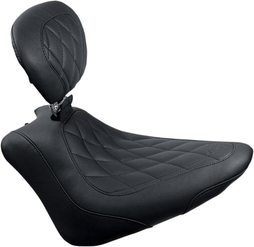 Mustang Seats Black Wide Tripper Diamond Solo Seat w/Driver Backrest for 2011-2013 Harley-Davidson Softail Blackline and 2012-2017 Harley-Davidson Softail Slim Motorcycles