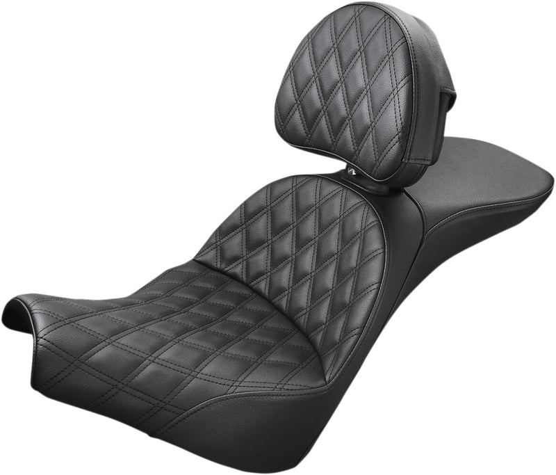 Saddlemen Black Explorer Lattice Stitch Touring Seat w/Driver Backrest for 2018-2026 Harley-Davidson Softail Motorcycles #818-30-030LS