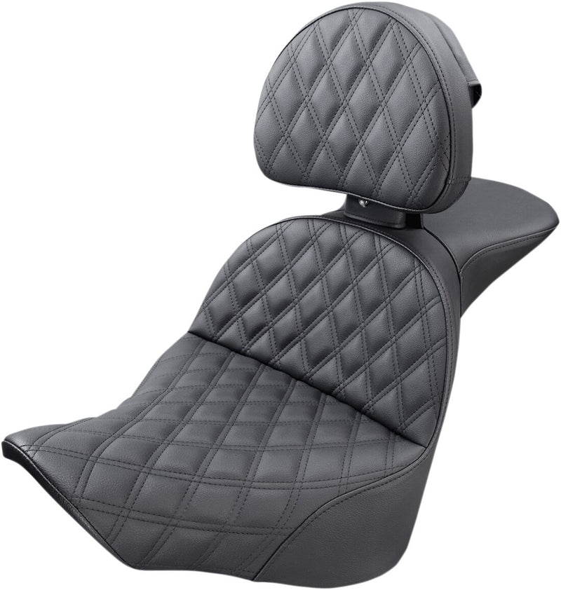 Saddlemen Black Explorer Lattice Stitch Seat w/Driver Backrest for 2018,2023-2026 Harley-Davidson Softail Motorcycles #818-27-030LS