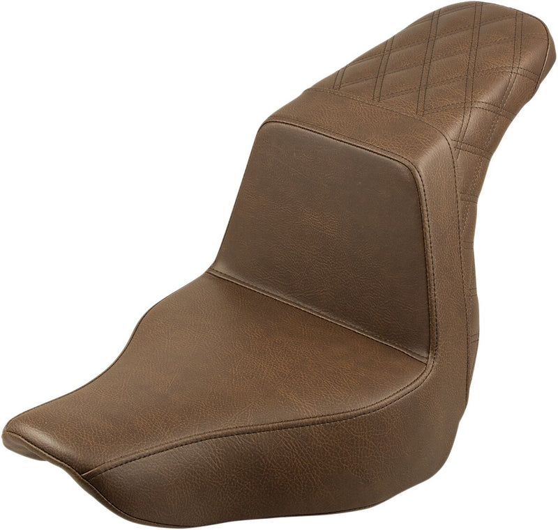 Saddlemen Brown Step-Up Seat with Lattice-Stitched Passenger Seat for 2018-2026 Harley-Davidson Softail Motorcycles Brown Fitment Harley-Davidson #818-29-173BR
