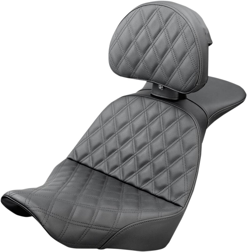 Saddlemen Black Explorer Lattice Stitch Touring Seat w/Driver Backrest for 2018-2026 Harley-Davidson Softail Motorcycles #818-29-030LS