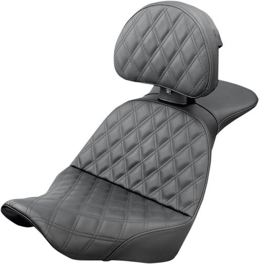 Saddlemen Black Explorer Lattice Stitch Touring Seat w/Driver Backrest for 2018-2026 Harley-Davidson Softail Motorcycles