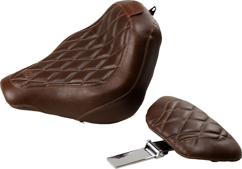 Mustang Seats Brown Wide Tripper Diamond Stitch Seat w/Drivers Backrest for 2018-2020,2025-2026 Harley-Davidson Softail Street Bob - FXBB and 2021-2024 Harley-Davidson Softail Street Bob - FXBBS Motorcycles #83031