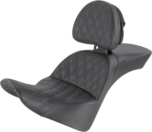 Saddlemen Black Explorer Lattice Stitched Seat w/Driver Backrest for 2018-2026 Harley-Davidson Softail Motorcycles