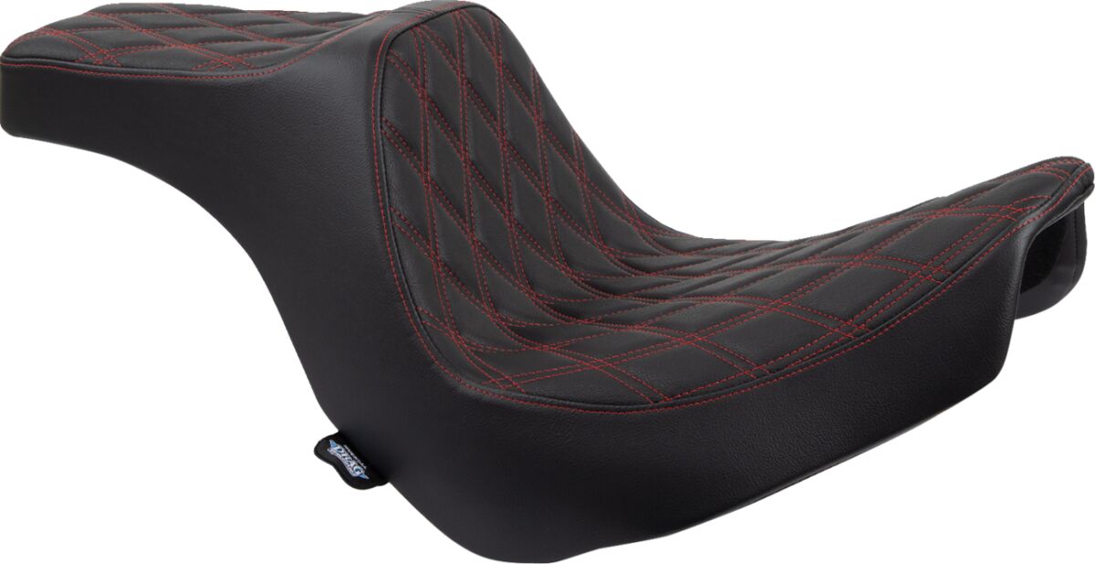 Drag Specialties Predator III Double Diamond Red Stitched Seat For Harley Davidson 2018-2024 FXLR Low Rider & FLSB Sport Glide Models