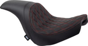 Drag Specialties Seats Predator Seat Black Leather Vinyl Black| Red #0802-1519