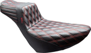 Le Pera Tailwhip Daddy Long Legs Seat for 2018-2025 Harley-Davidson Black Red 2-Up Seat BikerTec