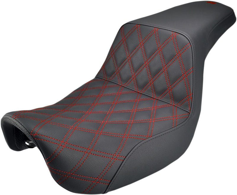 Saddlemen Black Step-Up Latice Stitch Seat w/Red Stitching for 2006-2017 Harley-Davidson Dyna Motorcycles #806-04-172RD