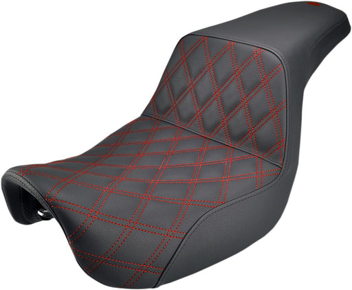 Saddlemen Black Step-Up Latice Stitch Seat w/Red Stitching for 2006-2017 Harley-Davidson Dyna Motorcycles