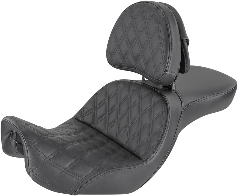 Saddlemen Black Explorer Lattice-Stitch Touring Seat w/Driver Backrest for 2006-2017 Harley-Davidson Dyna Motorcycles #806-04-030LS