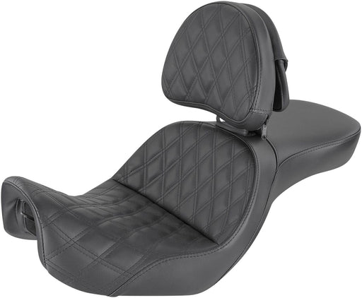 Saddlemen Black Explorer Lattice-Stitch Touring Seat w/Driver Backrest for 2006-2017 Harley-Davidson Dyna Motorcycles