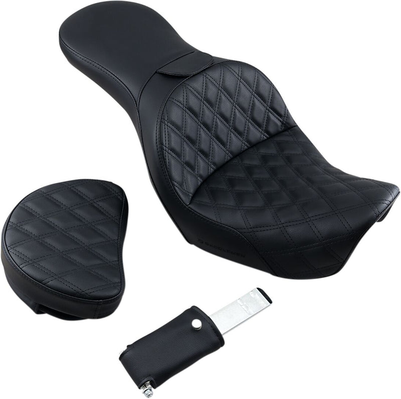Saddlemen Black Explorer Lattice-Stitch Touring Seat w/Driver Backrest for 2006-2017 Harley-Davidson Dyna Motorcycles