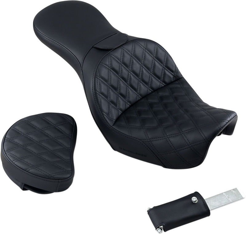 Saddlemen Black Explorer Lattice-Stitch Touring Seat w/Driver Backrest for 2006-2017 Harley-Davidson Dyna Motorcycles