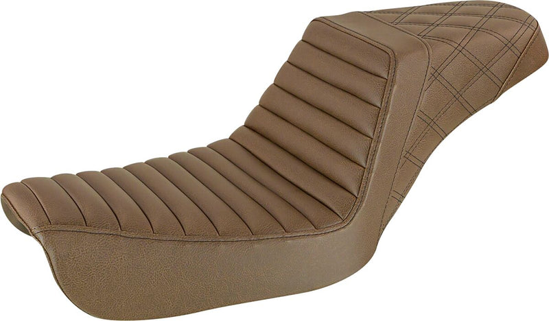 Saddlemen Brown Tuck N Roll Step Up Seat w/Rear Lattice Stitch for 2004-2005 Harley-Davidson Dyna Low Rider and 2004-2005 Harley-Davidson Dyna Super Glide Motorcycles