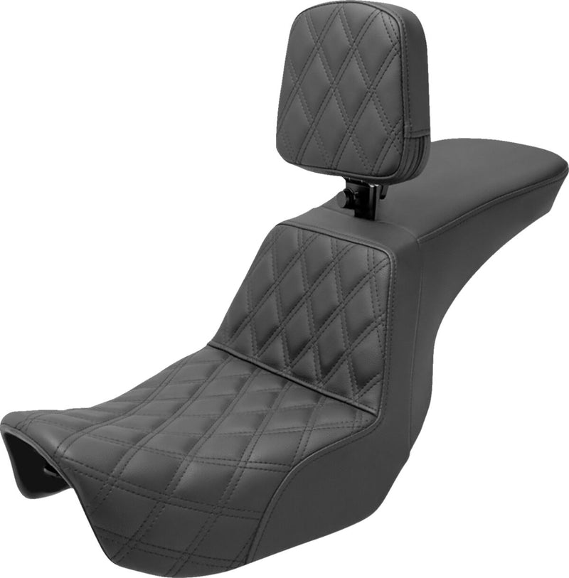 Saddlemen Front Lattice Stitch Tour Step Up Seat w/Rider Backrest for 2006-2017 Harley-Davidson Dyna Motorcycles