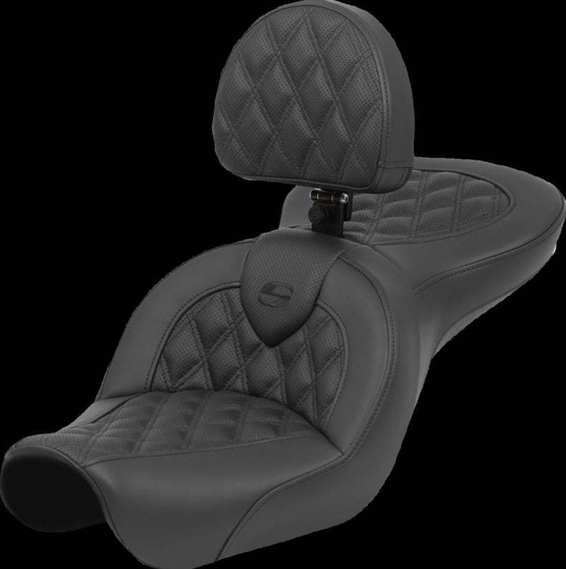 Saddlemen Black Roadsofa Lattice Stitch w/ Drivers Backrest Seat for 2004-2005 Harley-Davidson Dyna Low Rider and 2004-2005 Harley-Davidson Dyna Super Glide Motorcycles