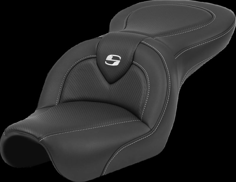 Saddlemen Black Carbon Fibre Roadsofa Black Stitch Seat for 2004-2005 Harley-Davidson Dyna Low Rider and 2004-2005 Harley-Davidson Dyna Super Glide Motorcycles