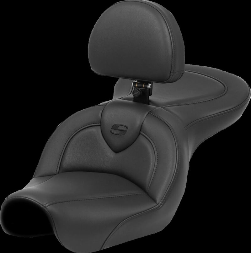 Saddlemen Black Roadsofa Black Stitch Seat w/Drivers Backrest for 2004-2005 Harley-Davidson Dyna Low Rider and 2004-2005 Harley-Davidson Dyna Super Glide Motorcycles