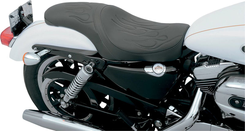 Drag Specialties Predator Solo Seat w/Black Flame Stitch for 2004-2022 Harley-Davidson Sportster Motorcycles