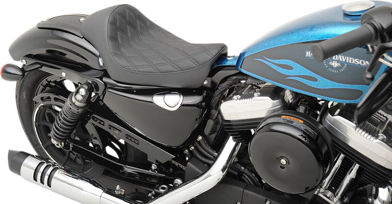 Drag Specialties Black Double Diamond Stitch Cafe Style Solo Seat for 2010-2022 Harley-Davidson Sportster Motorcycles