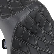 Drag Specialties Black Predator III Double Diamond Stitch Vinyl Seat w/Silver Thread for 2004-2021 Harley-Davidson Sportster Motorcycles