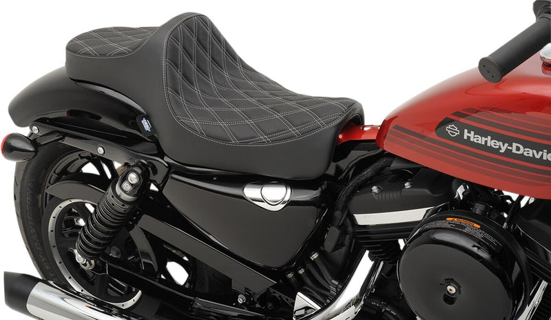 Drag Specialties Black Predator III Double Diamond Stitch Vinyl Seat w/Silver Thread for 2004-2021 Harley-Davidson Sportster Motorcycles